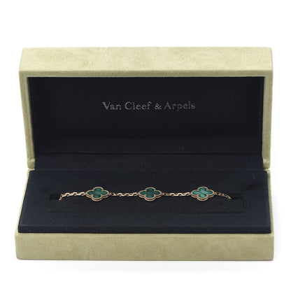 Van Cleef & Arpels 18K Yellow Gold Malachite 5 Motifs Vintage Alhambra Bracelet 7 of 7