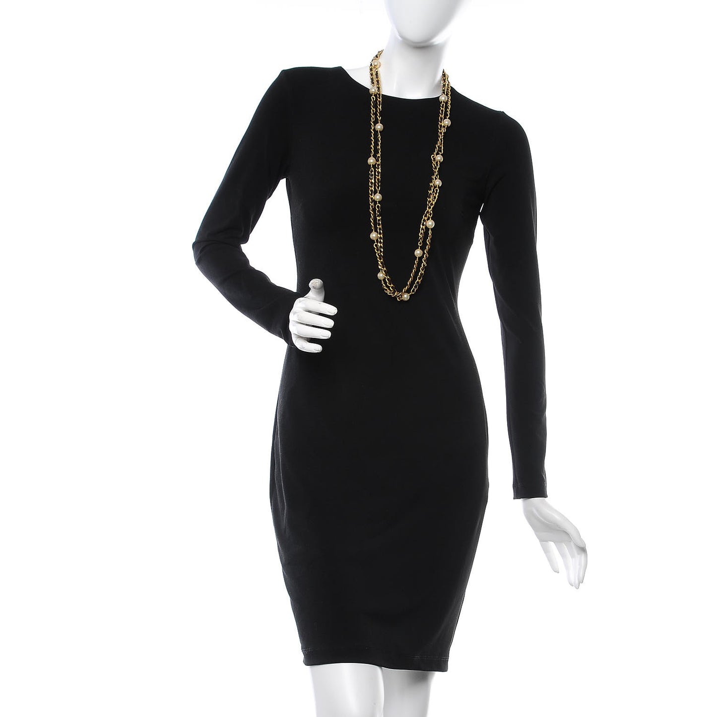 Lambskin Pearl Chain Necklace Black Gold