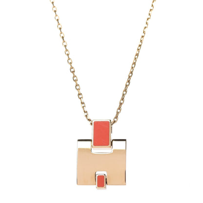Hermes Gold Plated Lacquered Eileen Pendant Necklace Orange Fonce 3 of 5