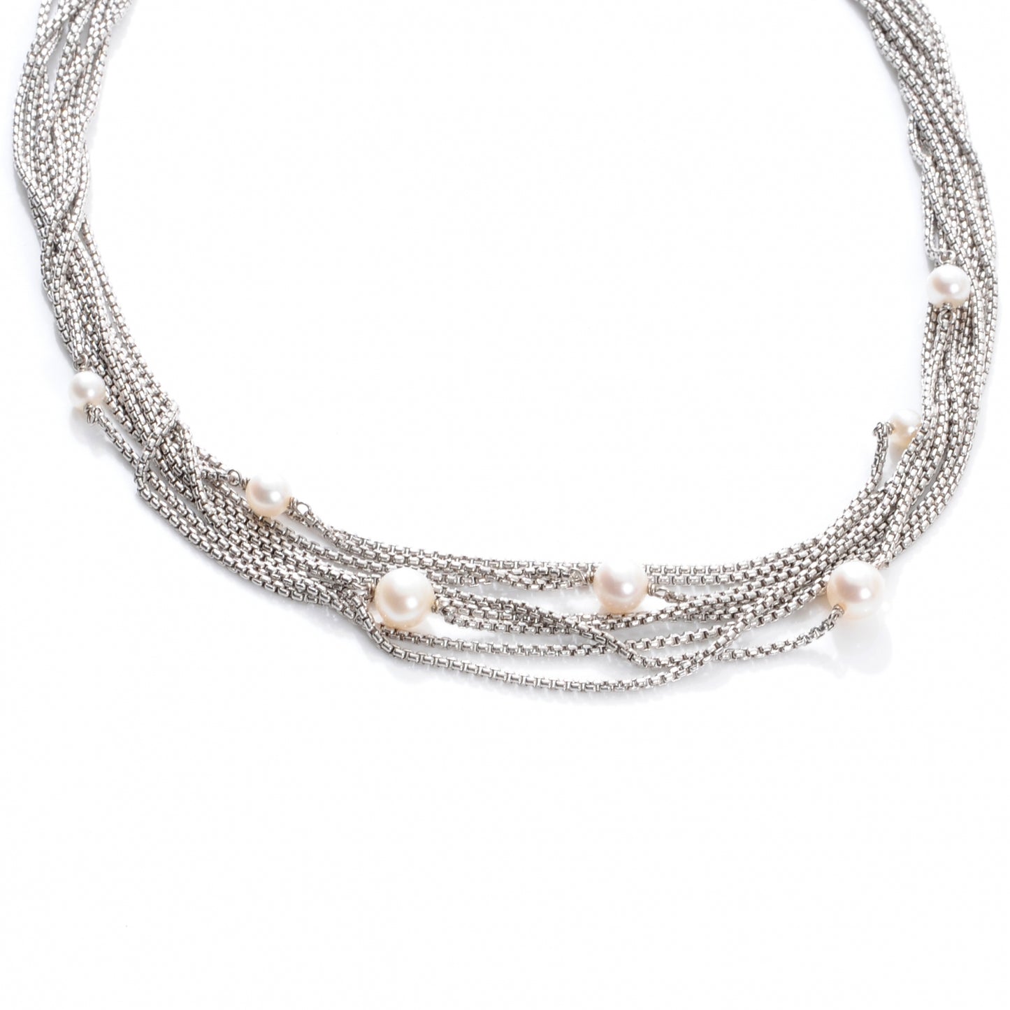 Sterling Silver Pearl Multi Chain Necklace