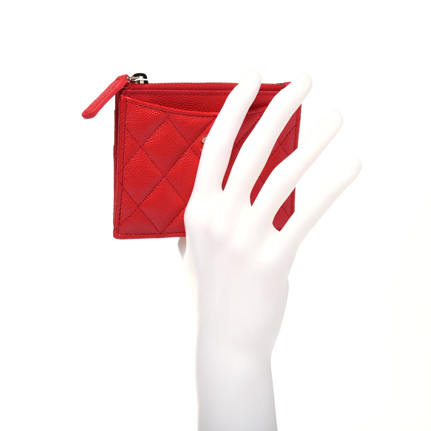 Chanel Caviar Quilted CC Zip Card Holder Red 2 of 11