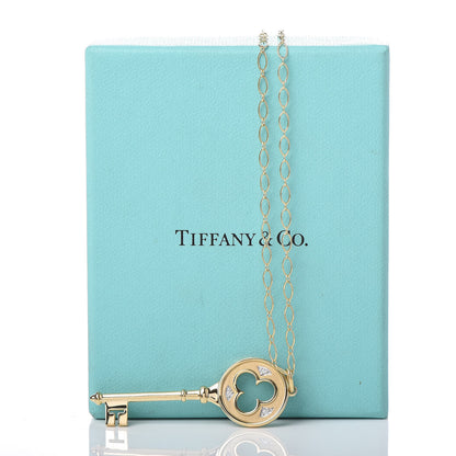 Tiffany 18K Yellow Gold Diamond Clover Key Pendant Necklace 8 of 8