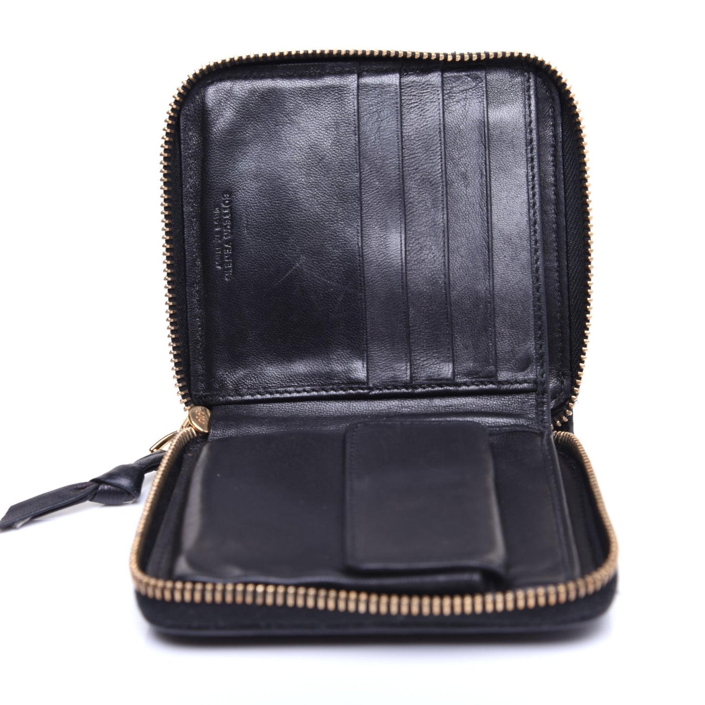 Nappa Intrecciato Zip Around Compact Wallet Black