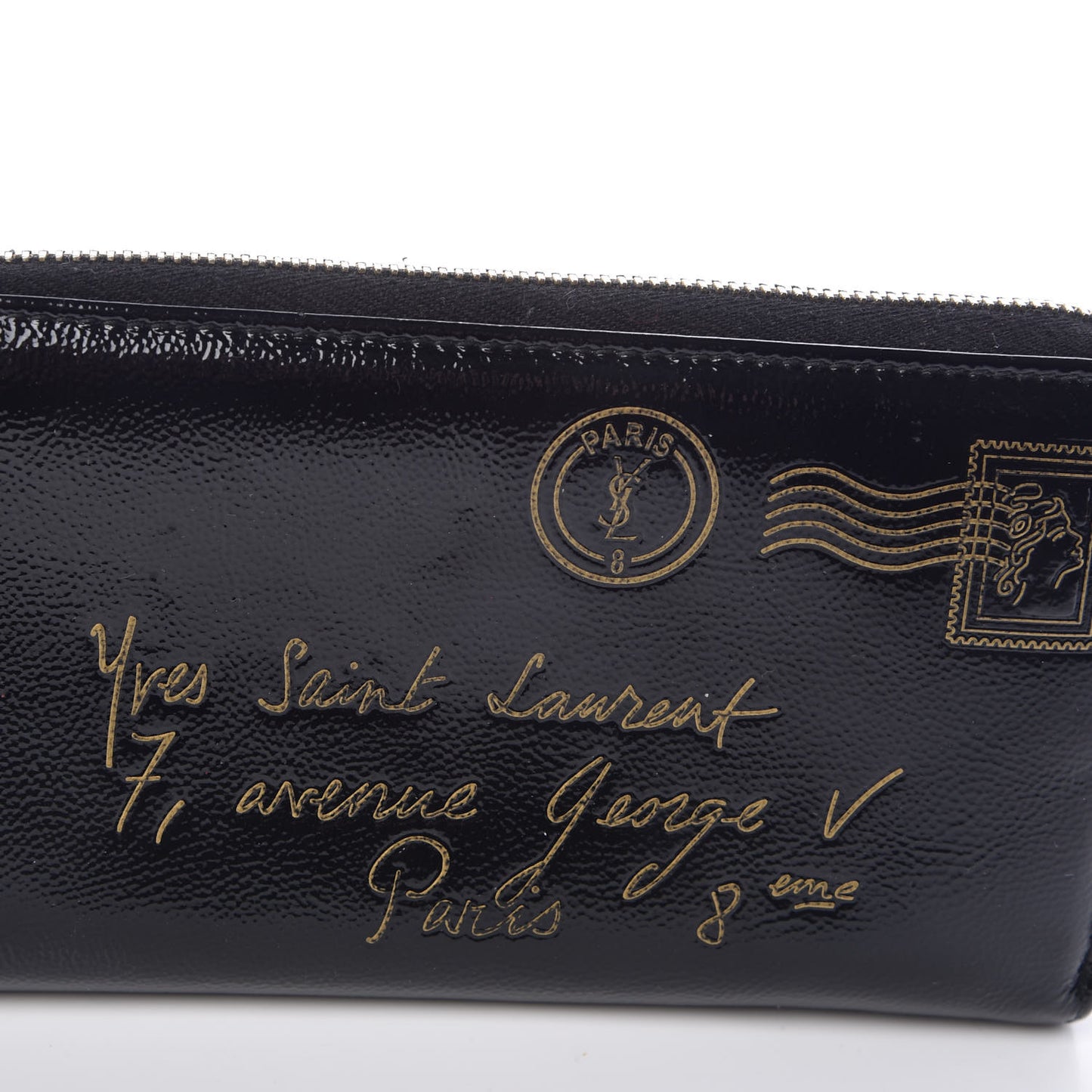 Patent Y Mail Zip Around Wallet Black