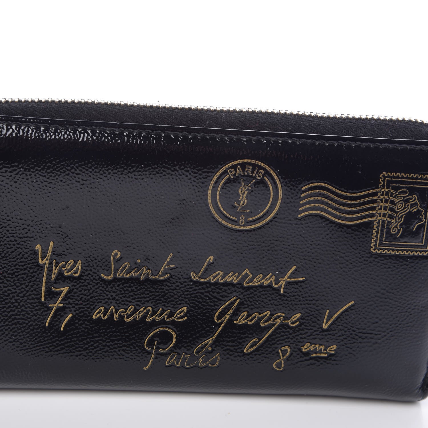 Saint Laurent Patent Y Mail Zip Around Wallet Black 10 of 11