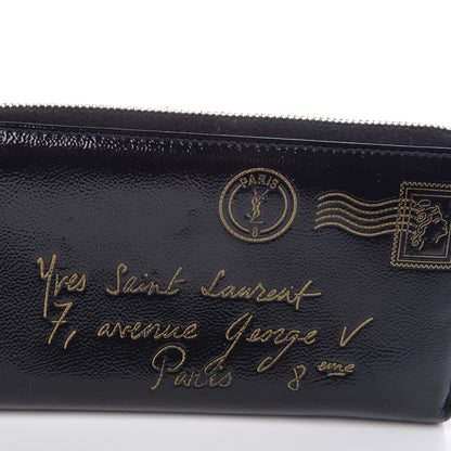 Saint Laurent Patent Y Mail Zip Around Wallet Black 10 of 11