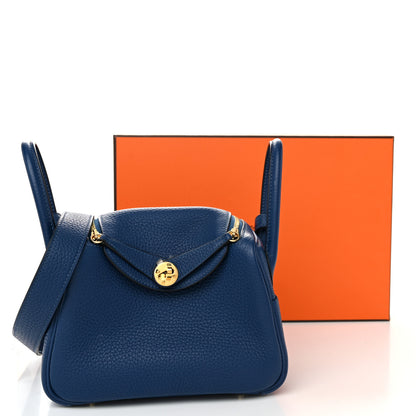 Hermes Taurillon Clemence Mini Lindy 20 Deep Bleu 10 of 10