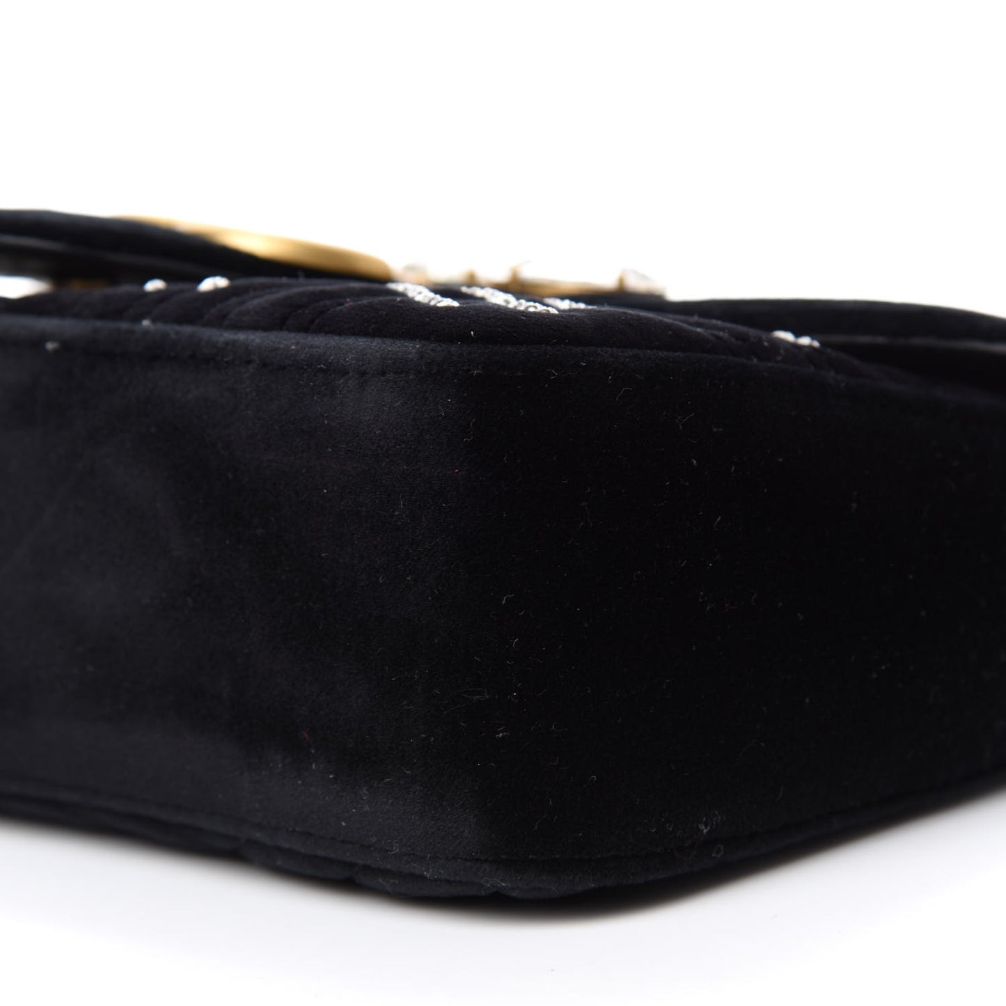Velvet Matelasse Marquise Crystals Embroidered Small GG Marmont Shoulder Bag Black