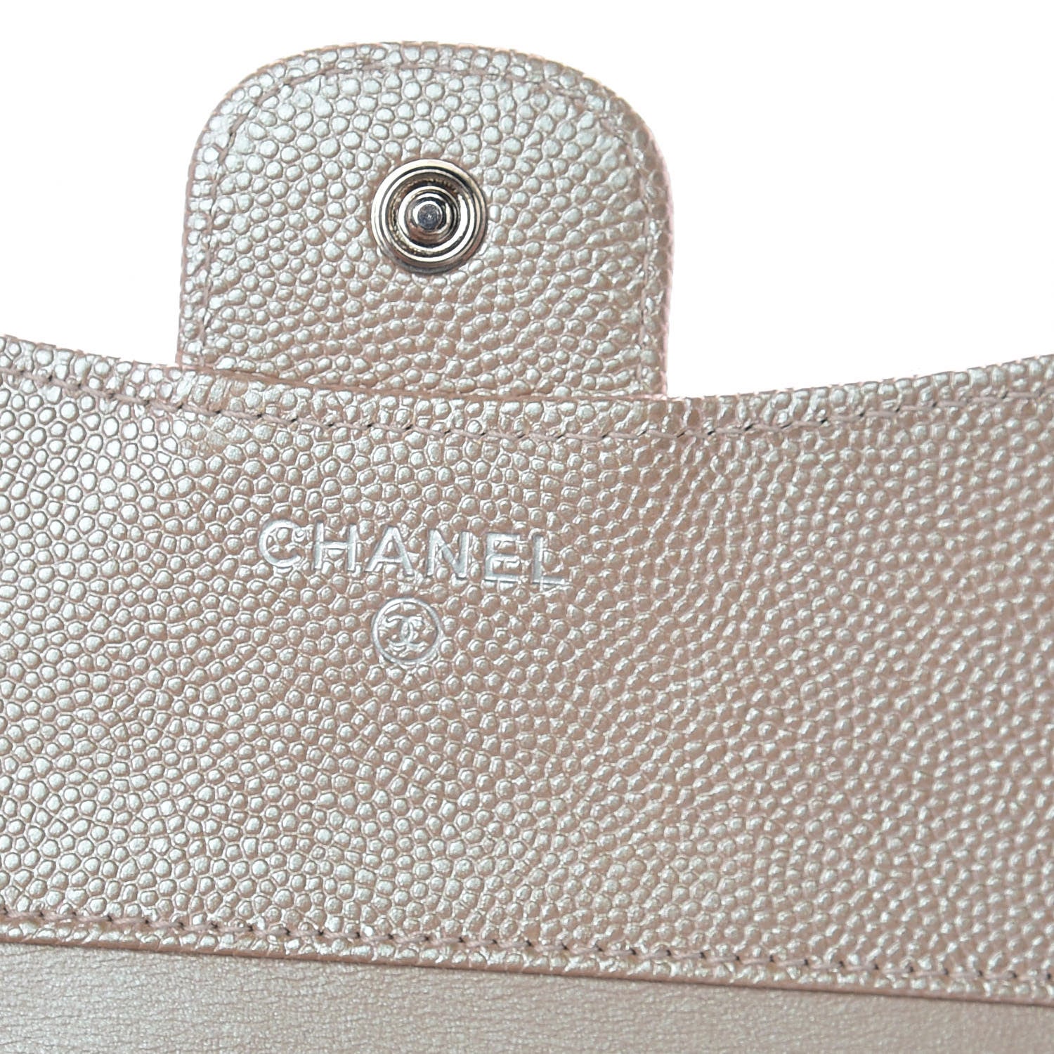Chanel Metallic Caviar Chevron Quilted Compact Flap Wallet Light Gold 6 of 8