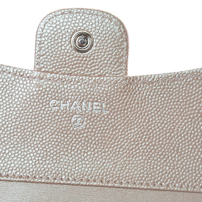Chanel Metallic Caviar Chevron Quilted Compact Flap Wallet Light Gold 6 of 8