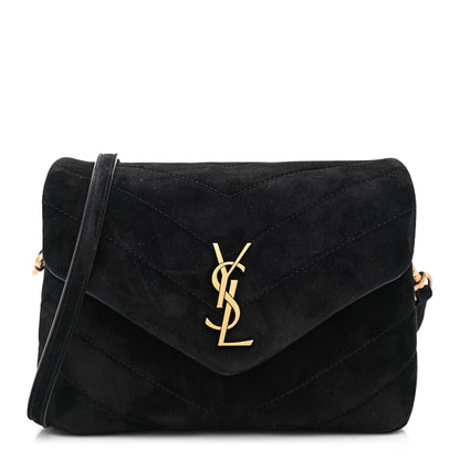 Saint Laurent Suede Y Quilted Monogram Toy Loulou Crossbody Bag Black 1 of 11
