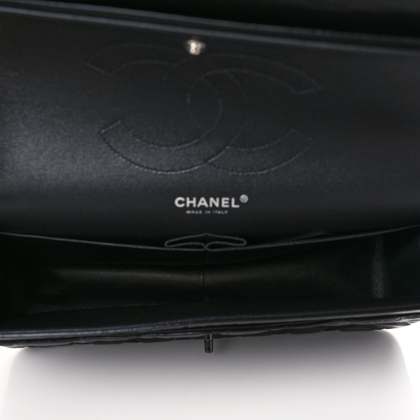 Shiny Distressed Calfskin Quilted Jumbo Double Flap So Black
