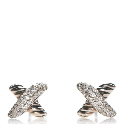 David Yurman Sterling Silver Diamond 8mm X Earrings 1 of 4