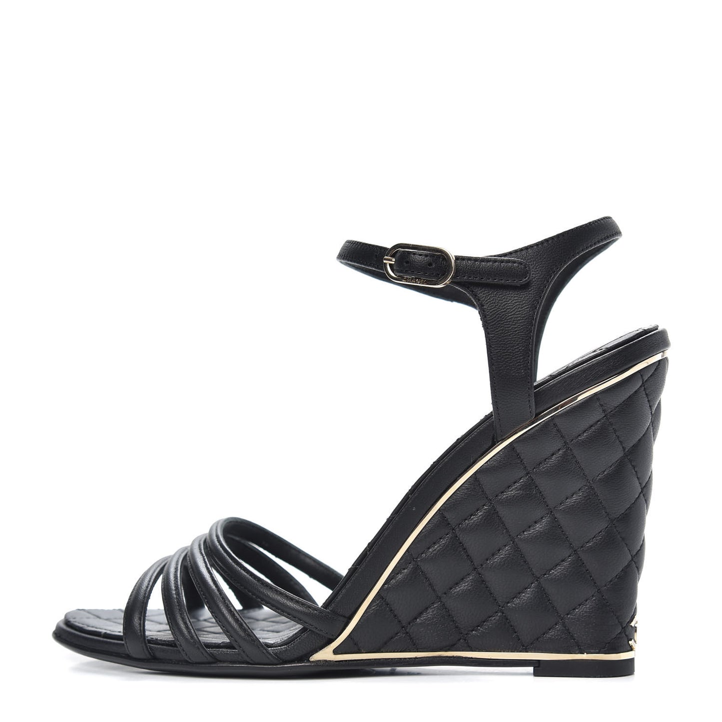 Lambskin Quilted Wedge Sandals 38 Black