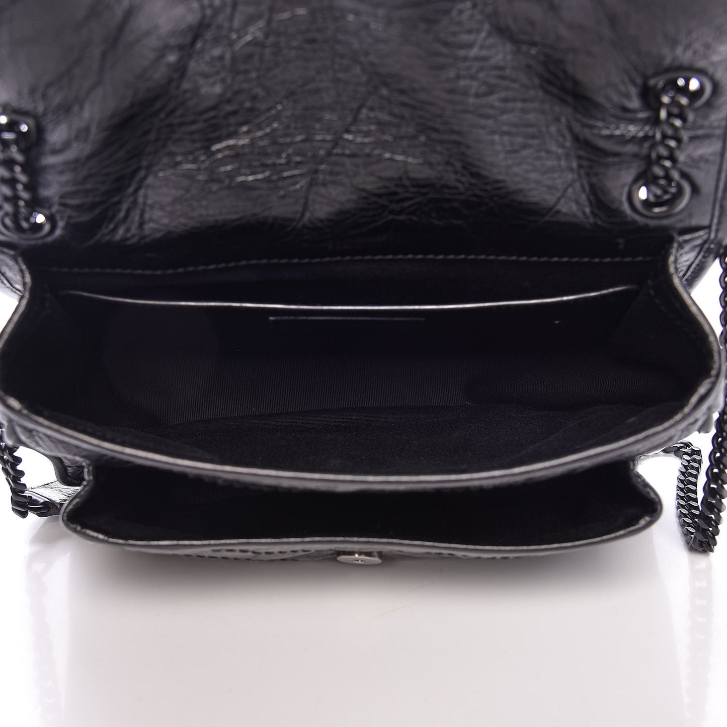 Crinkled Calfskin Matelasse Monogram Baby Niki Chain Satchel Black
