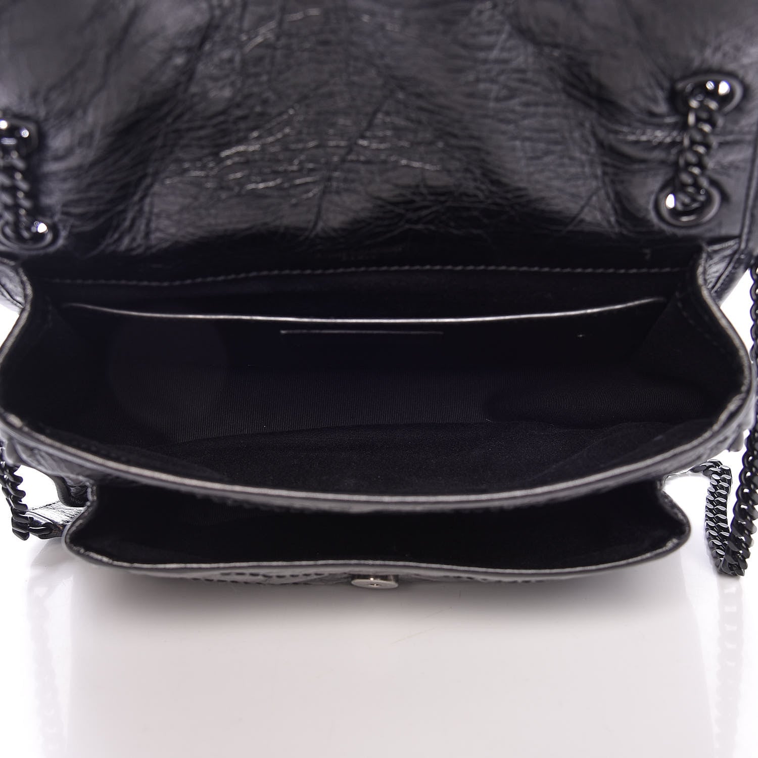 Saint Laurent Crinkled Calfskin Matelasse Monogram Baby Niki Chain Satchel Black 5 of 14