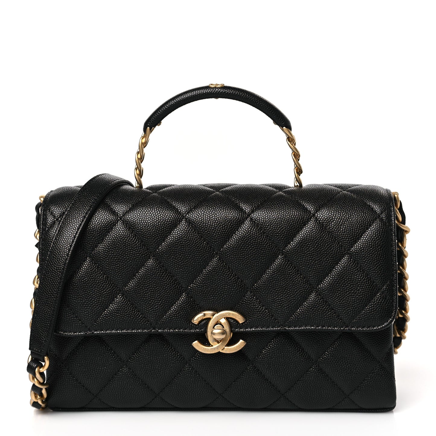 Caviar Quilted Medium Carry Me Top Handle Flap Black