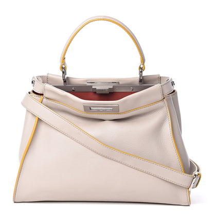 Fendi Vitello Seta Burro Medium Peekaboo Iconic Satchel Grigio Polvere Mattone 1 of 16
