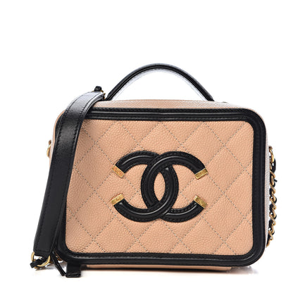 Chanel Caviar Quilted Small CC Filigree Vanity Case Beige Black 1 of 10