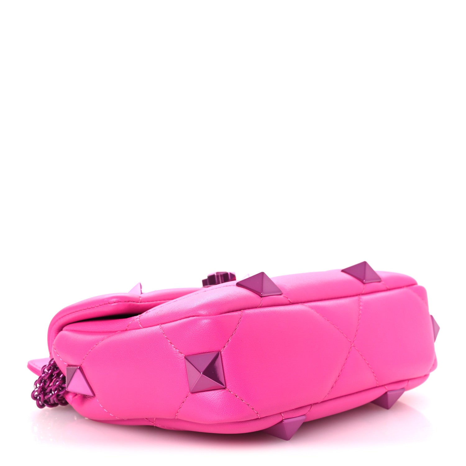 Valentino Garavani Nappa Lacquer Monochrome Small Roman Stud Shoulder Bag Pink PP 3 of 12