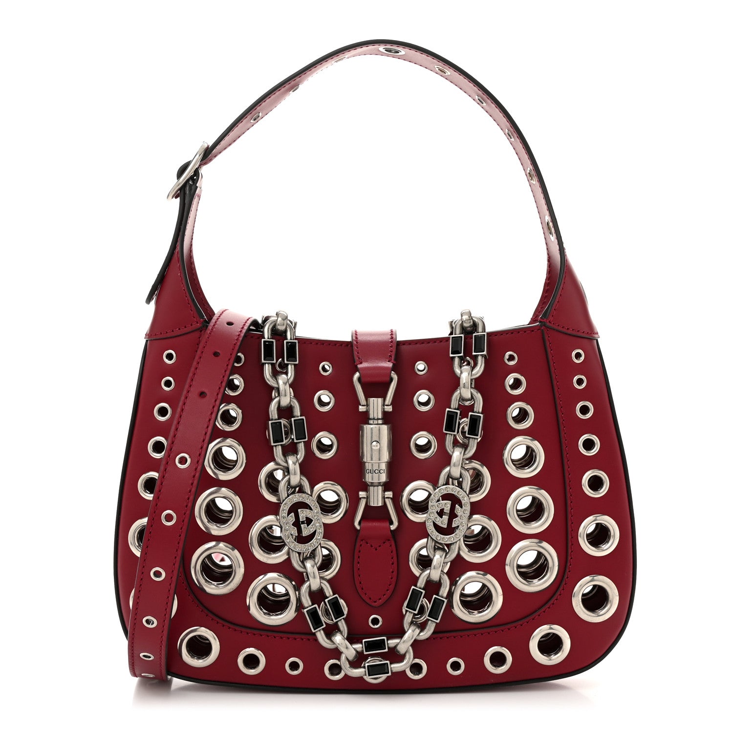 Gucci Calfskin Ha Ha Ha Jackie 1961 Eyelet Hobo Cherry Red 1623281