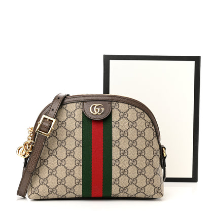 Gucci GG Supreme Monogram Textured Dollar Calfskin Web Small Ophidia Dome Shoulder Bag Beige Ebony New Acero 11 of 11