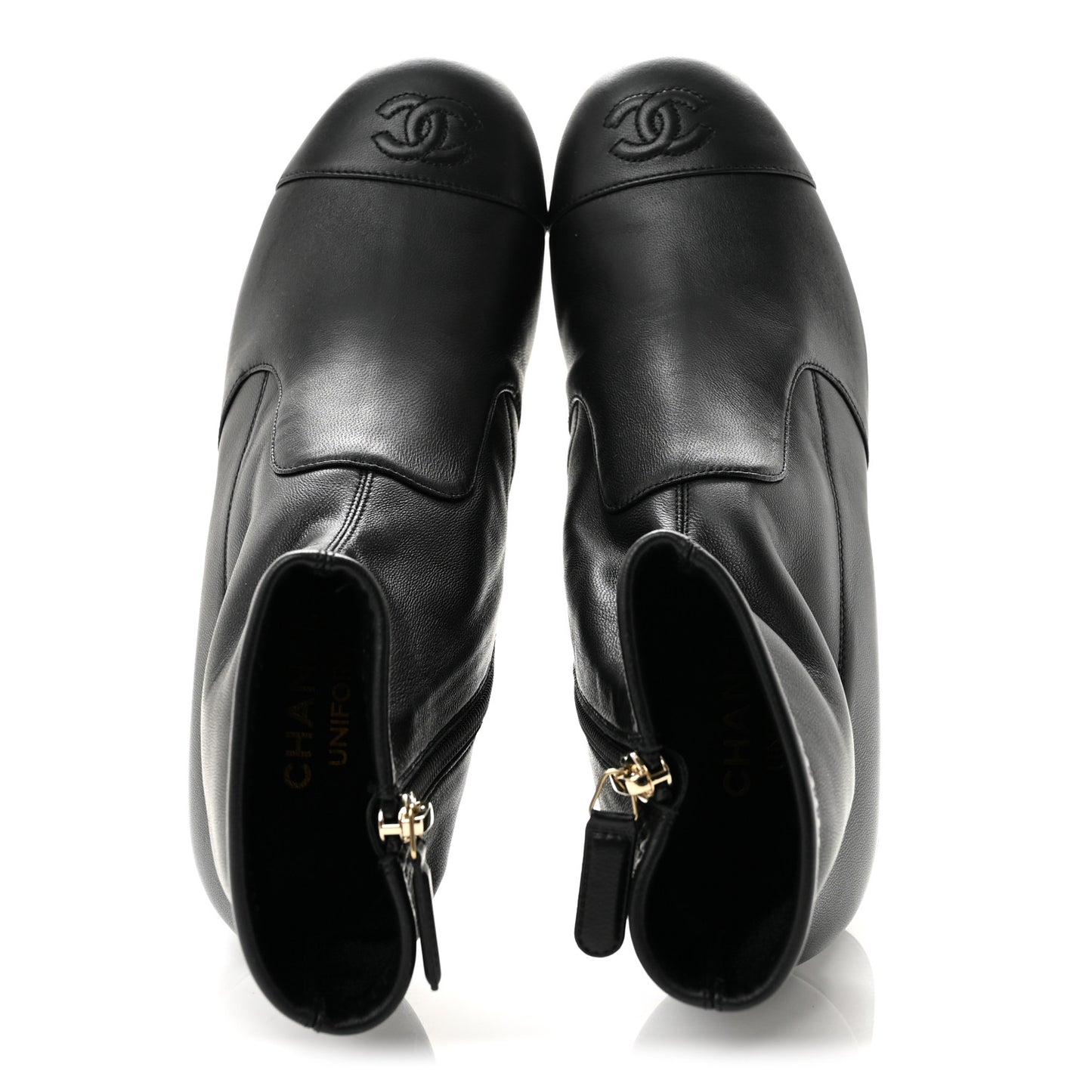 Stretch Lambskin Cap Toe CC Uniform Short Boots 38 Black
