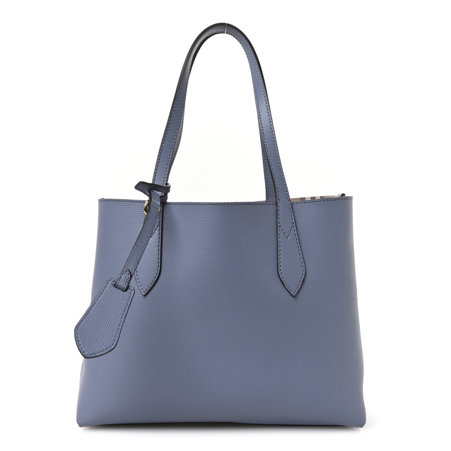 Calfskin Haymarket Check Small Reversible Tote Slate Blue
