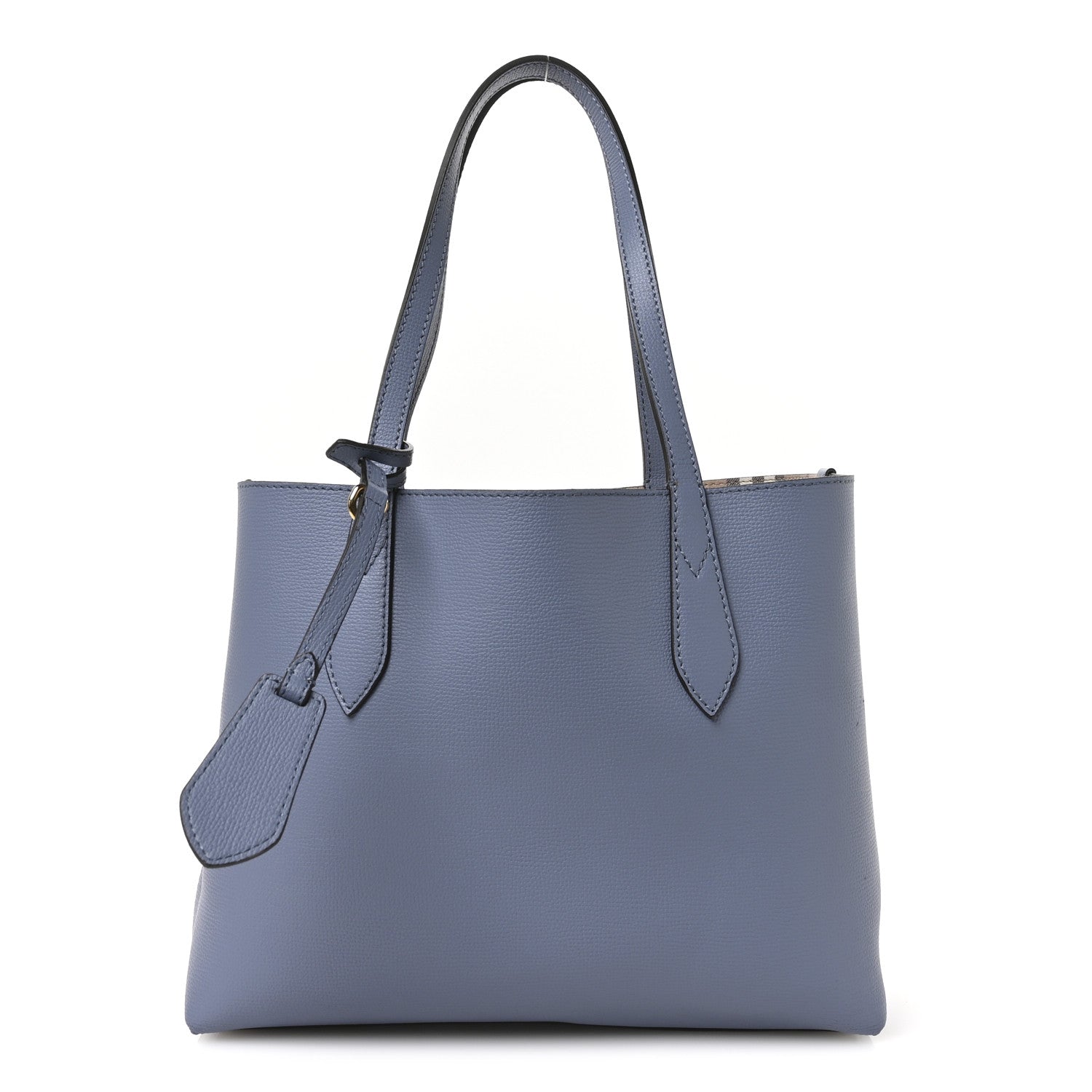 Burberry Calfskin Haymarket Check Small Reversible Tote Slate Blue 3 of 18