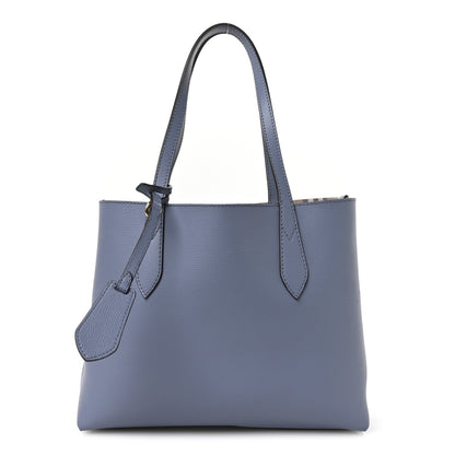 Burberry Calfskin Haymarket Check Small Reversible Tote Slate Blue 3 of 18