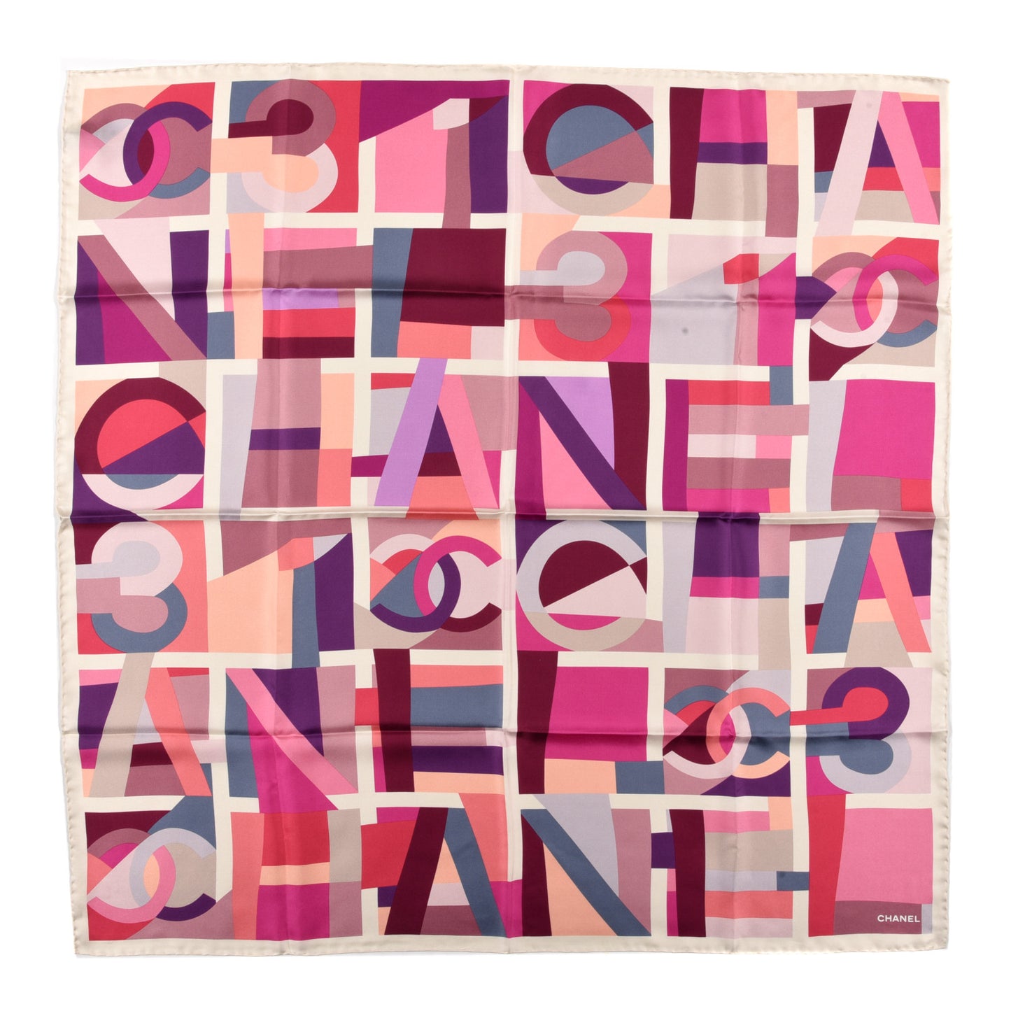 Silk CC Square Scarf Pink Purple Beige