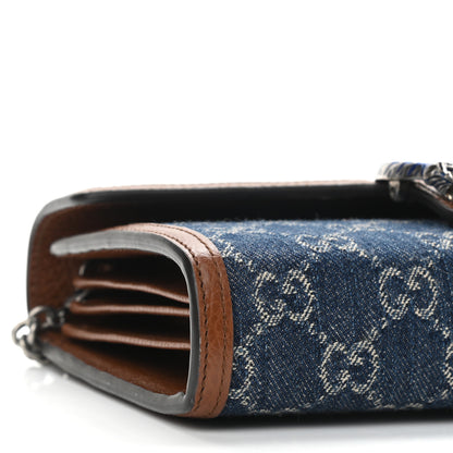 Gucci New Denim GG Monogram Dollar Calfskin Enamel Mini Dionysus Chain Wallet Blue Tea Cuir Epilog Electric Blue 9 of 10