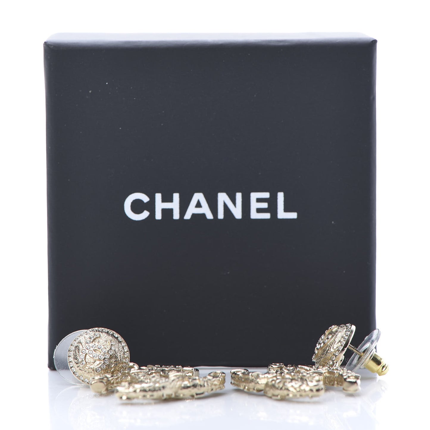 Crystal CC Drop Logo Earrings Gold