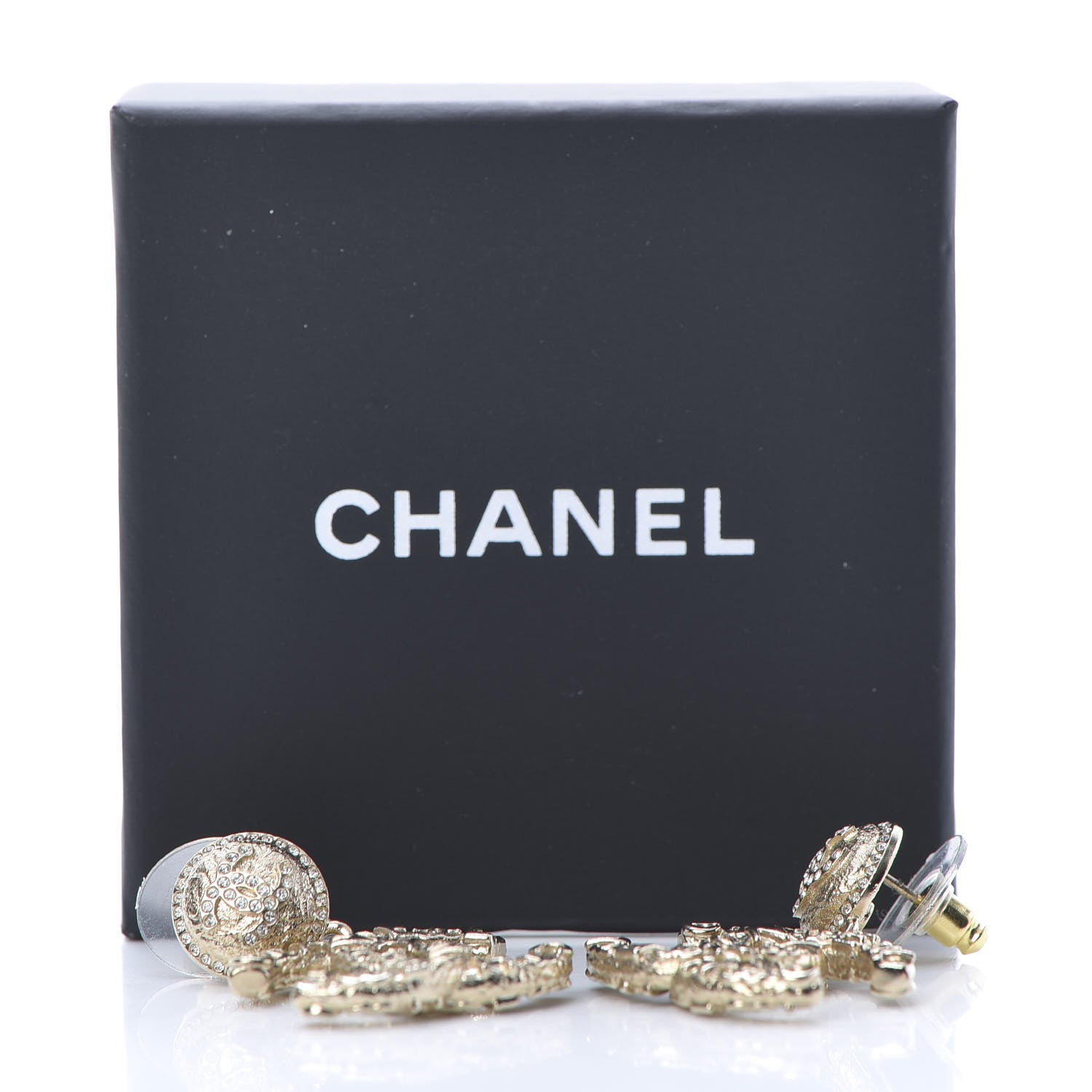 Chanel Crystal CC Drop Logo Earrings Gold 5 of 5