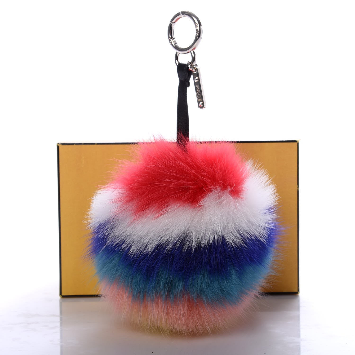 Fendi Fox Fur Shiny Nappa Rainbow Pom Pom Bag Charm Rosso Multicolor Black 4 of 4