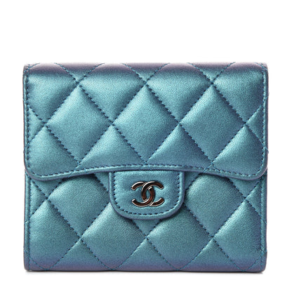 Chanel Iridescent Lambskin Quilted Small Compact Wallet Turquoise 1 of 9
