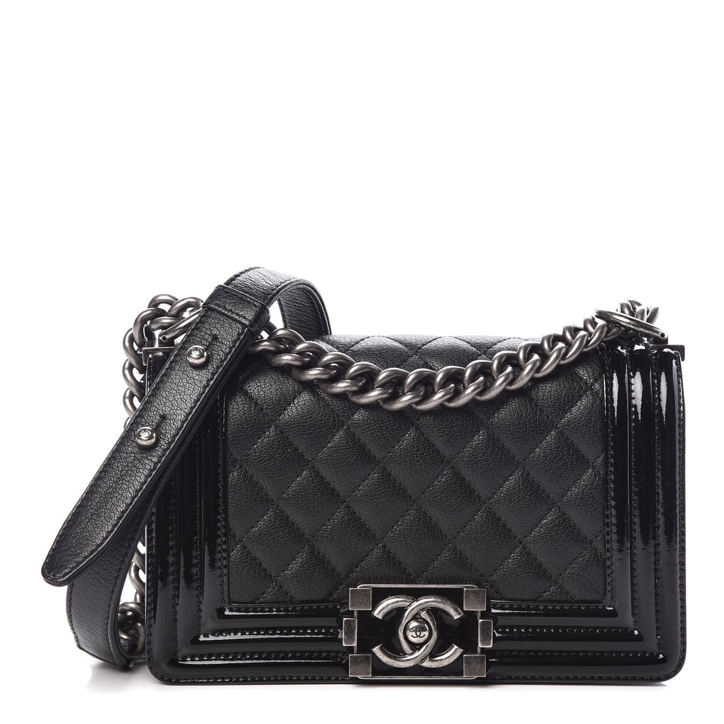 Goatskin Quilted Patent Small Duo Boy Flap Black