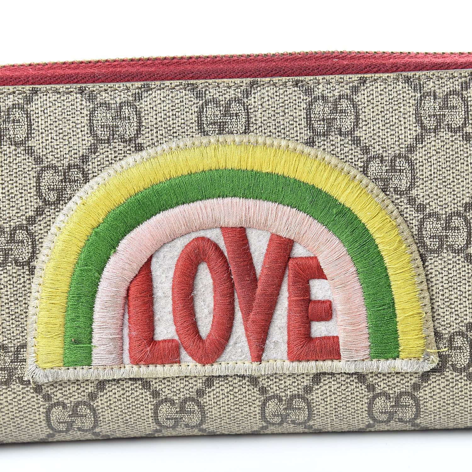 Gucci GG Supreme Monogram Embroidered Rainbow Zip Around Wallet Red 16 of 16