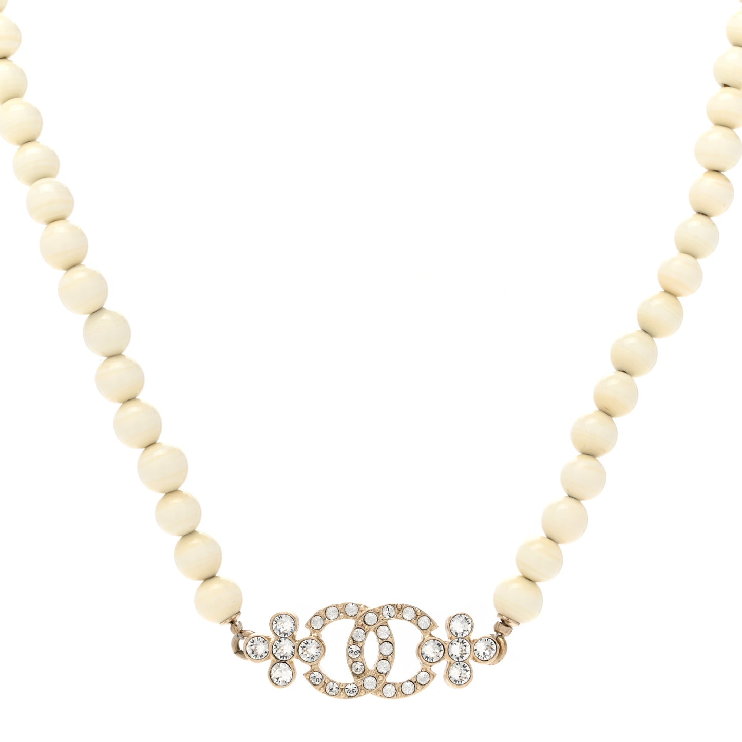Crystal Pearl CC Choker Necklace Gold White