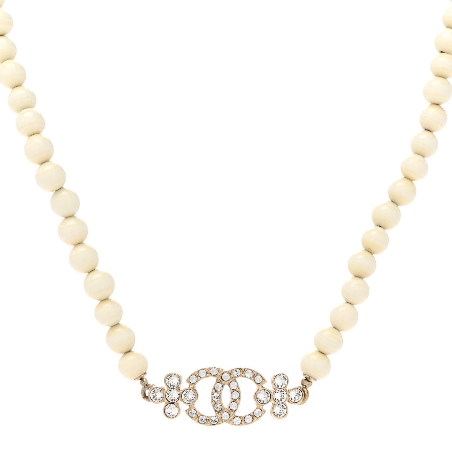 Chanel Crystal Pearl CC Choker Necklace Gold White 1 of 4