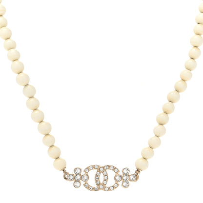 Chanel Crystal Pearl CC Choker Necklace Gold White 1 of 4