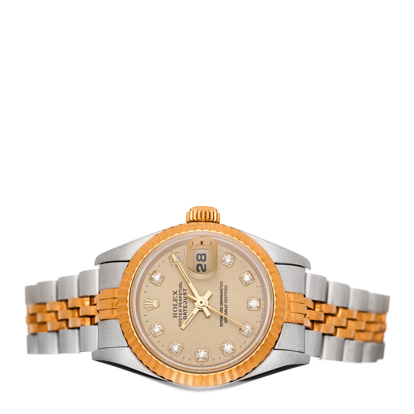 Stainless Steel 18K Yellow Gold Diamond 26mm Oyster Perpetual Datejust Watch Champagne 69173