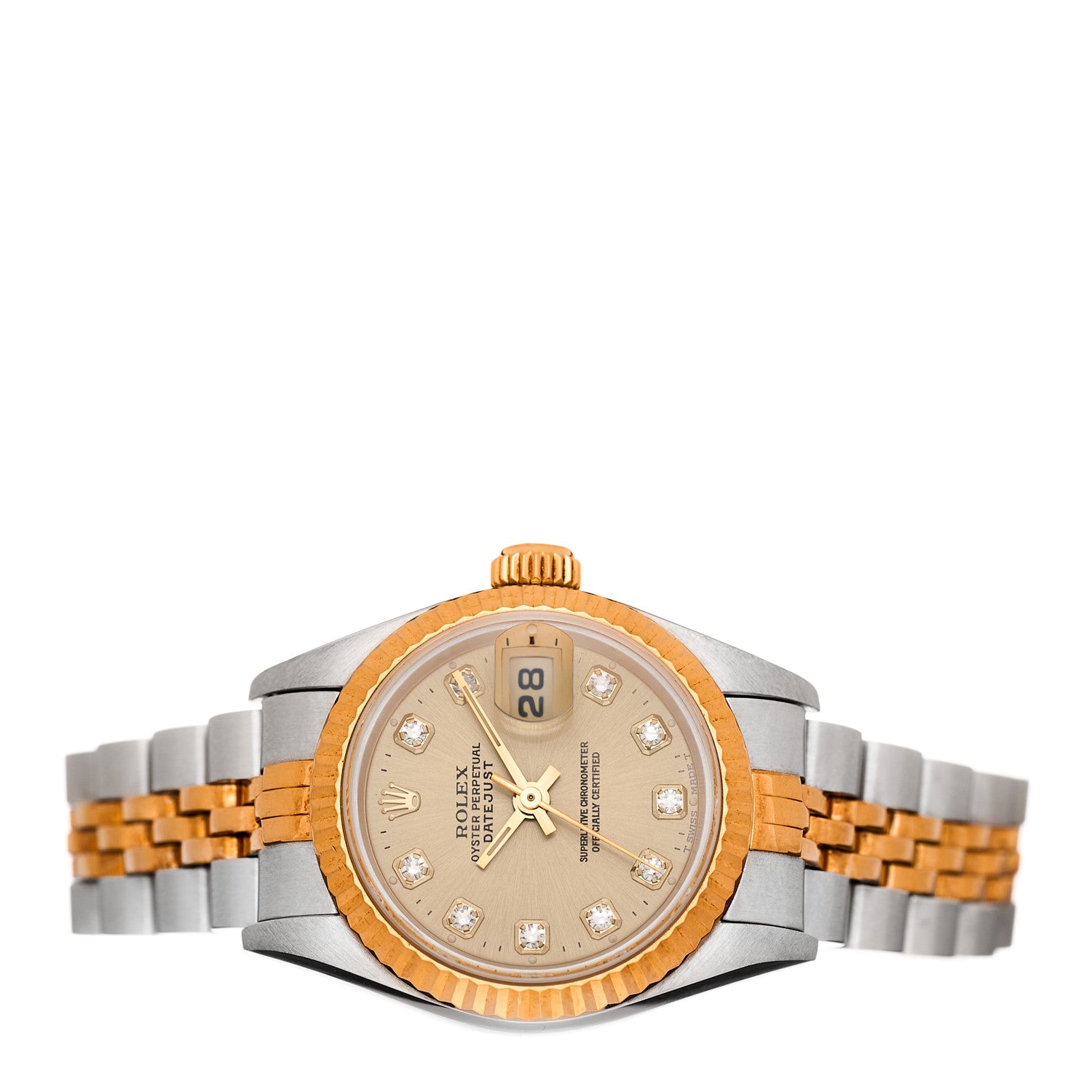 Rolex Stainless Steel 18K Yellow Gold Diamond 26mm Oyster Perpetual Datejust Watch Champagne 69173 4 of 8