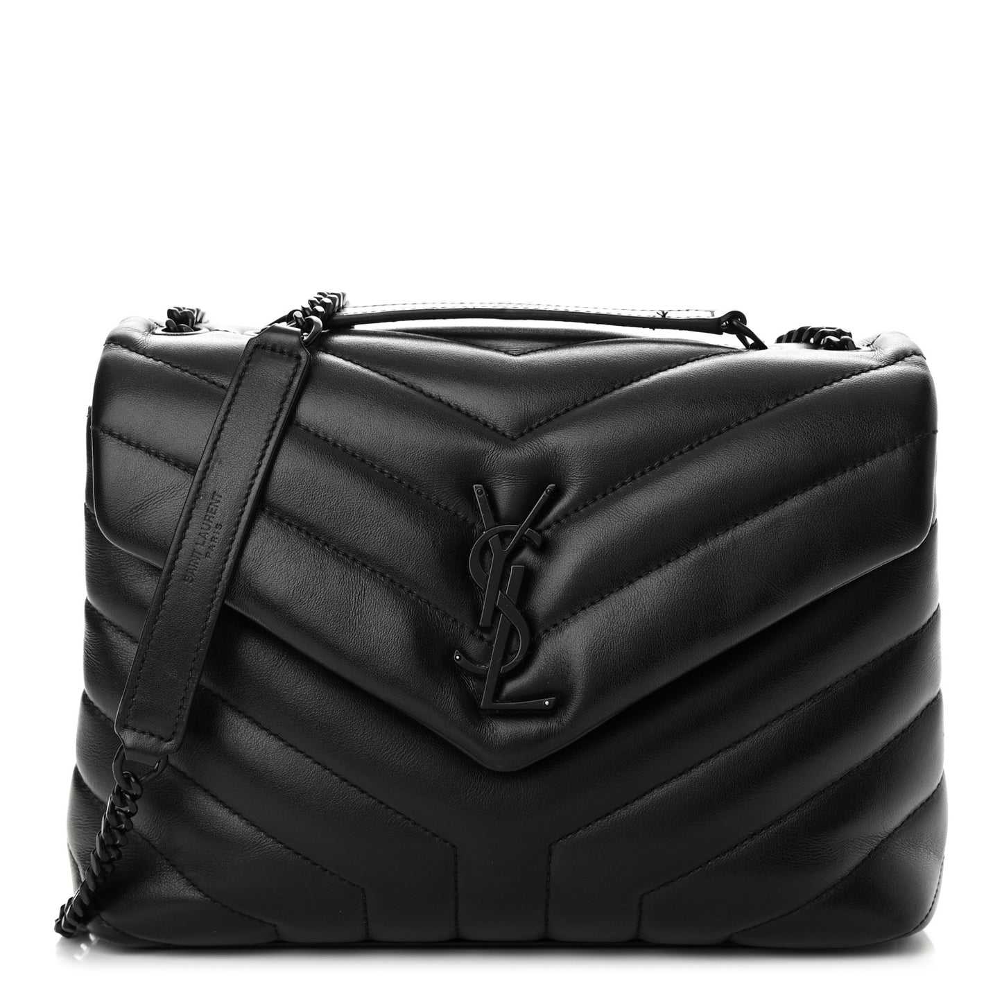 Calfskin Y Quilted Monogram Small Loulou Chain Satchel Black