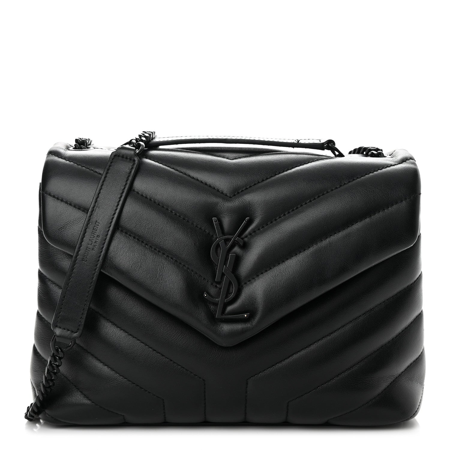 Saint Laurent Calfskin Y Quilted Monogram Small Loulou Chain Satchel Black 1 of 14