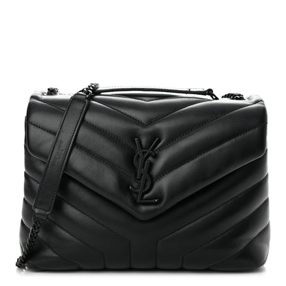 Saint Laurent Calfskin Y Quilted Monogram Small Loulou Chain Satchel Black 1 of 14
