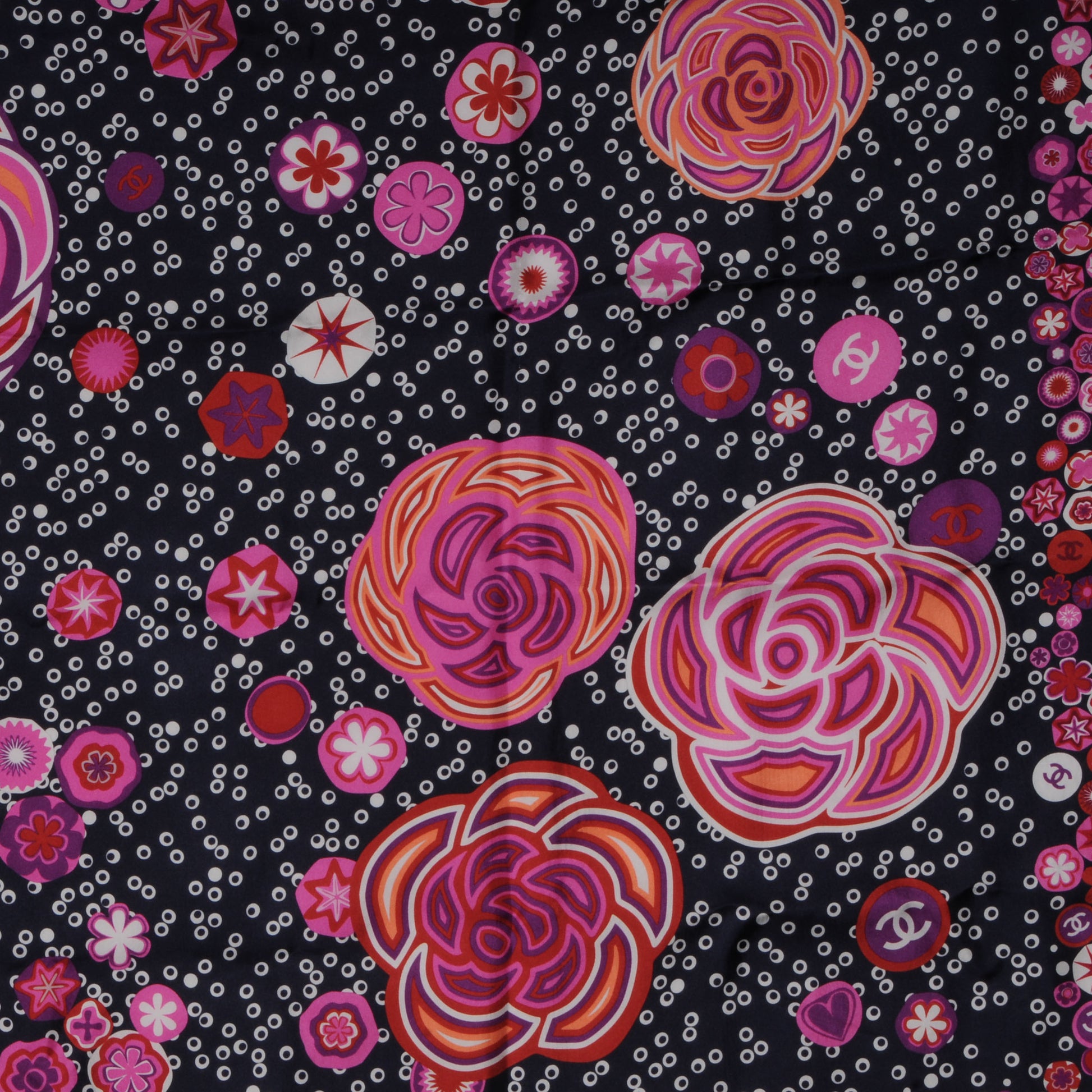Chanel Silk Camellia Bubble Scarf Navy Pink 1 of 5