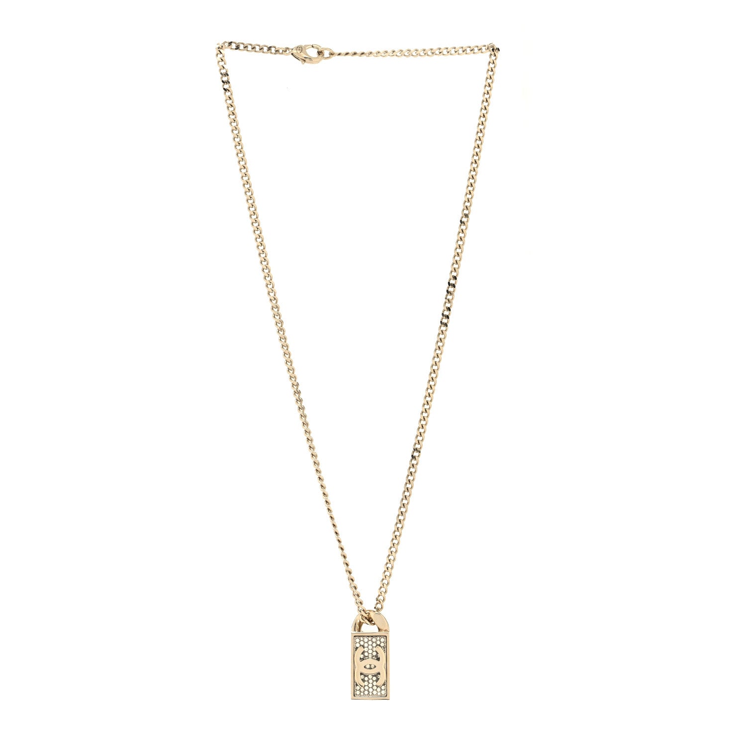 Chanel Crystal Dog Tag Charm Necklace Gold 3 of 5