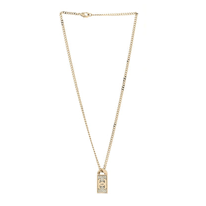 Chanel Crystal Dog Tag Charm Necklace Gold 3 of 5