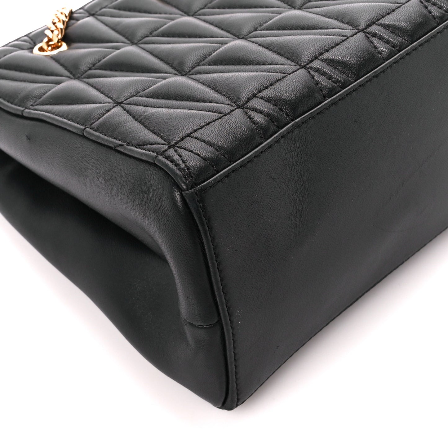 Nappa Barocco Quilted Small Virtus V Chain Shoulder Bag Black